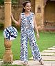 Pine Kids Viscose Woven Sleeveless Floral Printed Co-Ords  Indo Western Set - Blue & White