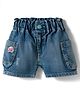 Olio Kids Knit Above Knee Length Denim Shorts with Floral Patch - Light Blue