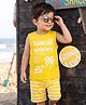 Kookie Kids Single Jersey Knit Sleeveless T-Shirt & Short Set with Hawaii Print & Stripes - Yellow