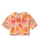 Tales & Stories Viscose Woven Half Sleeves Striped Pumpkin Printed Top - Orange