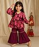 Tales & Stories Viscose Woven Three Fourth Sleeves Floral Printed Kurti & Sharara Set - Purple