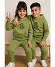 Tales & Stories Cotton Knit Full Sleeves Typography Patch Detailed Winter Hooded Sweatshirt & Joggers Set - Olive