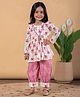 READIPRINT Cotton Woven Full Sleeves Floral Printed Kurti & Patiala Set - White