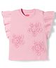 Babyhug 100% Cotton Knit Half Frill Sleeves Top With Floral Embroidery Detailing - Pink