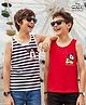 HoneyHap Disney Lycra Knit Sleeveless Striped Vests with Mickey Mouse Graphic Pack of 2 - Multicolor