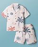 JASH KIDS Cotton Woven Half Sleeves Co-Ord Shirt & Shorts Set With Tree Print - White