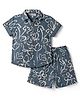 JASH KIDS Cotton Woven Half Sleeves Tropical Theme Printed Co-Ords Shirt & Shorts Set - Teal Blue