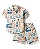 JASH KIDS Cotton Woven Half Sleeves Co-ords Shirt & Shorts Set with Abstract Print - Navy Blue