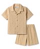 JASH KIDS Cotton Woven Half Sleeves Embroidered Co-Ords Shirt & Shorts Set - Khaki