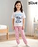 Pine Kids Disney Single Jersey Knit Drop Shoulder Half Sleeves T-Shirt & Pyjama Night Suit With Stitch Graphics - Multicolor
