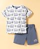 Mini Taurus Interlock Woven Half Sleeves T-Shirt & Shorts Set with Bear Print - Light Blue