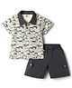 Mini Taurus Sinker Knit Half Sleeves Printed T-Shirt & Shorts Set - Grey