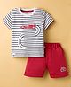Mini Taurus Interlock Knit Half Sleeves Striped T-Shirt  & Shorts Set with Car Print - Maroon