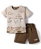 Mini Taurus Interlock Woven Half Sleeves T-Shirt & Shorts Set with Animal Print - Brown