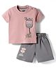 Mini Taurus Interlock Woven Half Sleeves T-Shirt & Shorts Set with Jungle Theme Print - Light Red