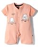 Mini Taurus Interlock Woven Half Sleeves Romper with Bear Print - Peach