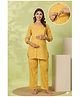 CRAFIQA Cotton Woven Three Fourth Sleeves Abstract Printed Coordinating Maternity Kurti & Pant Set With Side Nursing Access - Mustard