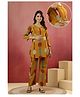 CRAFIQA Cotton Woven Three Fourth Sleeves Abstract Printed Coordinating Maternity Kurti & Pant Set With Side Nursing Access - Mustard