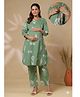 CRAFIQA Cotton Woven Three Fourth Sleeves Abstract Printed Maternity Kurti With Side Zipper Nursing Access & Coordinating Pant Set - Green