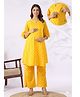 CRAFIQA Cotton Woven Three Fourth Sleeves Abstract Motifs Printed Maternity Kurti With Side Zipper Nursing Access & Coordinating Pant Set - Yellow