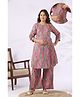 CRAFIQA Cotton Woven Three Fourth Sleeves Paisley Printed Maternity Kurti With Side Zipper Nursing Access & Coordinating Pant Set - Pink
