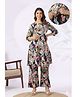 CRAFIQA Cotton Woven Three Fourth Sleeves Abstract Printed Maternity Top With Side Zipper Nursing Access & Coordinating Pant Set -  Black