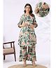 CRAFIQA Cotton Woven Three Fourth Sleeves Trees & Peacock Printed Maternity Kurti With Side Zipper Nursing Access & Coordinating Pant Set - Multi Colour