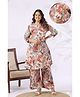 CRAFIQA Cotton Woven Three Fourth Sleeves Leaves Printed Maternity Kurti With Side Zipper Nursing Access & Coordinating Pant Set - Multi Colour