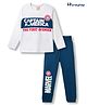 Honeyhap Marvel Single Jersey Knit Full Sleeve Pyjama Night Suit Set with Avengers Graphic- White & Blue