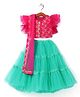 Fairies Forever Cotton Silk Knit Frill Sleeves Lace Detailed Lehenga & Choli Set With Dupatta - Pink & Green
