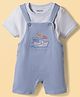Babyoye 100% Cotton with Eco Jiva Finish Placement Embroidered Half Sleeves Dungarees & Inner T-Shirt - Light Blue & White