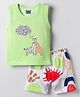 Mini Taurus Interlock Knit Sleeveless T-Shirt & Shorts Set With Animal Print - Green
