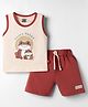 Mini Taurus Interlock Knit Sleeveless T-Shirt & Shorts Set with Frog Print & Patch Detailing - Peach