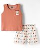 Mini Taurus Interlock Knit Sleeveless Bear Patch & Printed T-Shirt & Shorts Set -Dark Peach