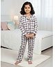 Fairies Forever Cotton Knit Full Sleeves Checked & Heart Printed Coordinating Night Suit Set - White