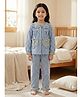 Fairies Forever Cotton Woven Full Sleeves Checked & Hearts Embroidered Coordinating Night Suit Set - Light Sky Blue