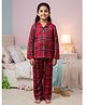Fairies Forever Cotton Woven Full Sleeves Checked Coordinating Night Suit Set - Red