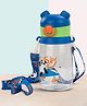 BAYBEE Bamboo Sipper Water Bottle with Straw for Kids | Leak Proof Sippy Water Bottle with Adjustable Strap | BPA Free & Non-Toxic 550ml Capacity | Drinking Sippy for School Kids Boys Girls (Blue)