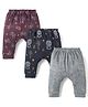 Zero Interlock Knit Full Length Animal Printed Diaper Leggings Pack of 3 - Grey, Navy & Maroon