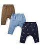 Zero Interlock Knit Full Length Animal & Plane Printed Diaper Leggings Pack of 3- Navy, Brown & Light Blue