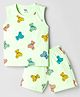 Tango Single Jersey Knit Sleeveless Teddy Bear Printed Tank T-Shirt & Shorts Set - Light Green