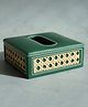 STOR Square Tissue Box Holder | PU Leather & Rattan |For Home & Office | Emerald Green
