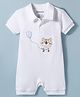 Babyoye 100% Cotton Interlock Knit Half Sleeves Textured Romper With Tiger Applique - White