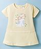 Tango Single Jersey Knit Half Sleeves Frock With Cat Print - Yellow
