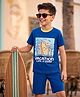 Kookie Kids Single Jersey Knit Half Sleeves T-Shirt & Shorts Set with Vacation Print - Navy Blue