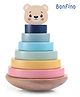 Bonfino 7 Pcs Premium Wooden Teddy Bear Stacking Rings| 6 Colorful Rings & Bear Topper| Shaking Base| Non-Toxic Natural Wood| BIS Certified| Educational Learning Toy for Kids | Montessori Learning