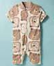 Kidi Wav Half Sleeves Bear Face Printed Romper - Brown
