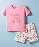 Tango Single Jersey Knit Half Sleeves T-Shirt & Shorts Set with Daddy Is My Hero Print - Coral