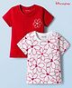 Honeyhap Premium 100% Cotton Knit With Bio Finish Half Sleeves Floral Printed T-Shirts Pack of 2 - High Risk Red & Bright White