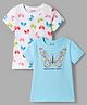 Honeyhap Premium 100% Cotton Knit Half Sleeves T-Shirts With Bio Finish Butterfly & Floral Print Pack of 2 - Latomizer & Bright White